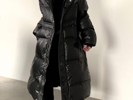 [AutumnWind] pu leather black medium-length knee-length down jacket na810 Fashion