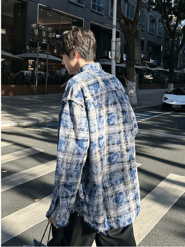 [JM HOMME] distressed raw edge plaid shirt na836 on Sale