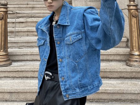 [ArguE CulturE] pleated design shoulder pad denim jacket na645 Discount