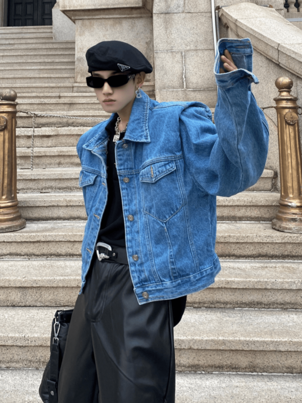 [ArguE CulturE] pleated design shoulder pad denim jacket na645 Discount