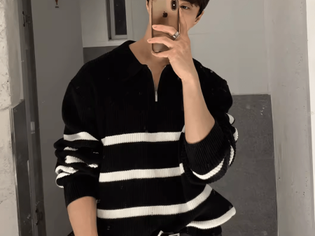 [MRCYC]  Half-zipper striped sweater na1015 Online