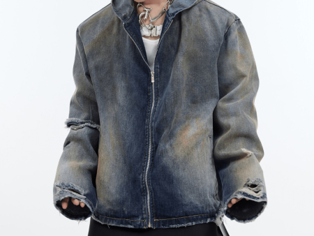 [CulturE] vintage distressed hooded denim jacket na842 Supply